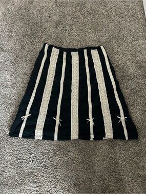 New York & Company Black Skirt with Cream Lace Stripes